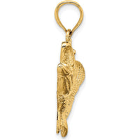 10K Yellow Gold Open Mouth Bass Fish Pendant - Polished Finish