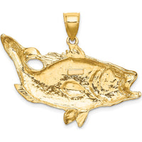 10K Yellow Gold Open Mouth Bass Fish Pendant - Polished Finish