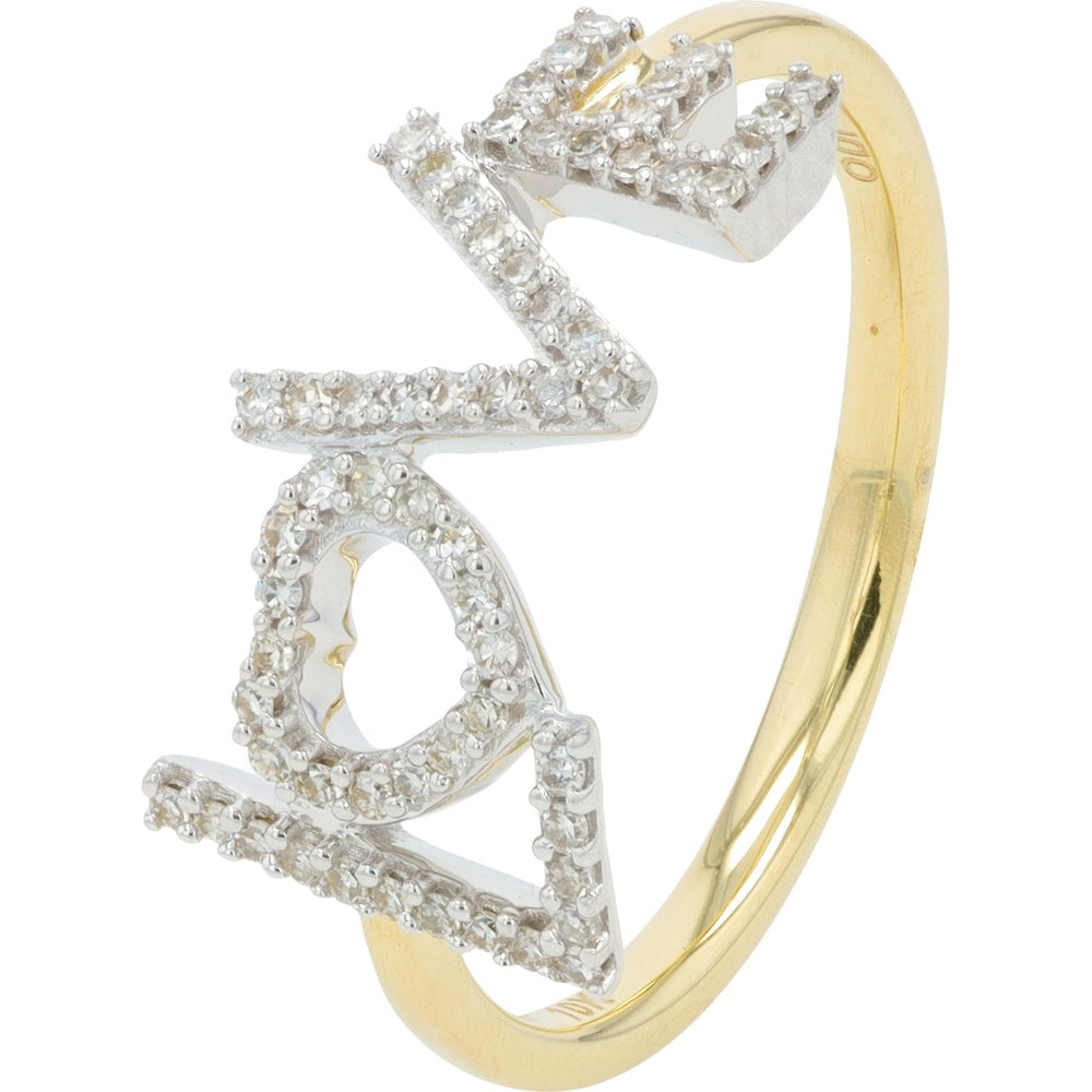 10K Yellow Gold Open Shank 'Love' Band with Pavé Set Round Diamonds - 0.20 Carat Total Diamond Weight