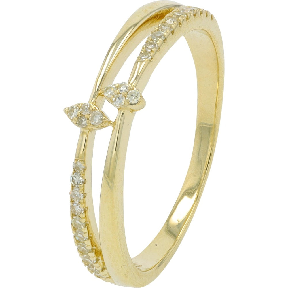 10K Yellow Gold Open Silhouette Diamond Band with Marquise Cluster Detail - 0.15 Carat Total Diamond Weight