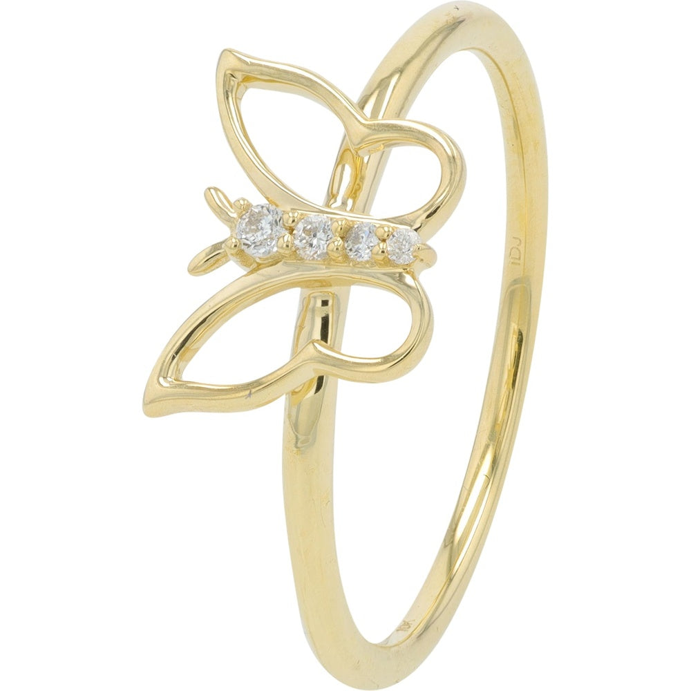 10K Yellow Gold Open-Wing Butterfly Ring with Bar-Set Round Diamonds - 0.04 Carat Total Diamond Weight