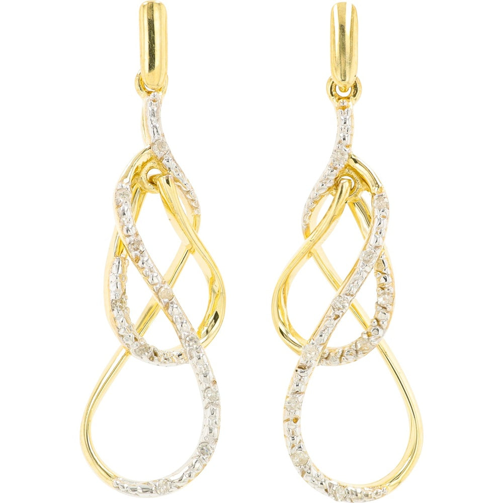 10K Yellow Gold Open-Woven Drop Earrings with Prong-Set Round Diamonds - 0.11 Carat Total Diamond Weight