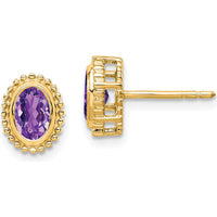 10K Yellow Gold Oval Amethyst Stud Earrings - 0.90 Carat Total Amethyst Weight by Monteluci Fine Jewelry