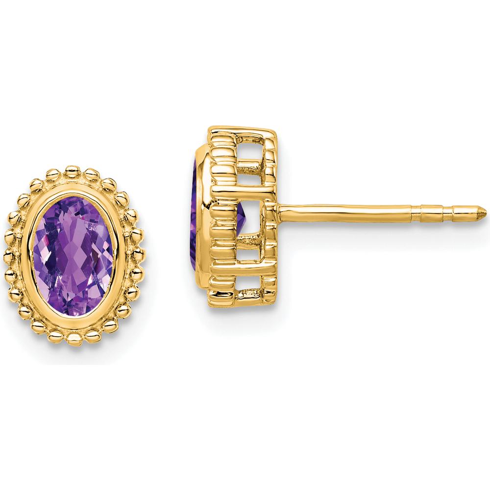 10K Yellow Gold Oval Amethyst Stud Earrings - 0.90 Carat Total Amethyst Weight by Monteluci Fine Jewelry