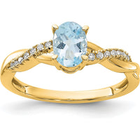 10K Yellow Gold Oval Aquamarine and Diamond Ring - 0.725 Carat Aquamarine, 0.084 Carat Total Diamond Weight by 0