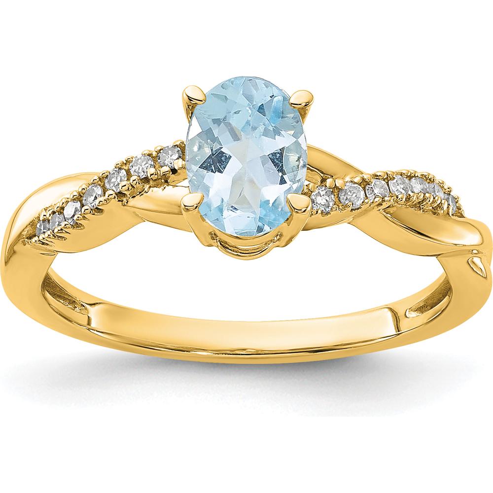 10K Yellow Gold Oval Aquamarine and Diamond Ring - 0.725 Carat Aquamarine, 0.084 Carat Total Diamond Weight by 0