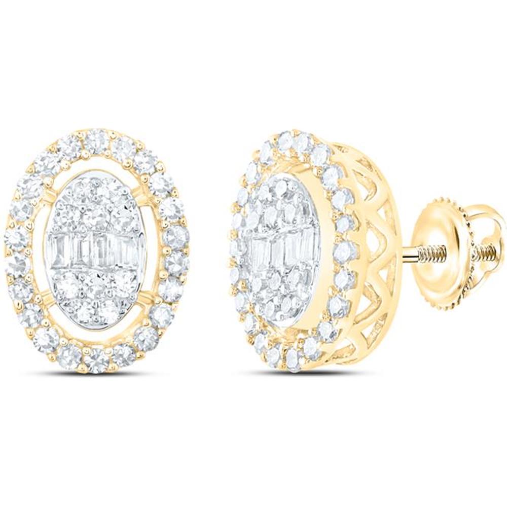 10K Yellow Gold Oval Baguette and Round Diamond Earrings - 3/8 Carat Total Weight