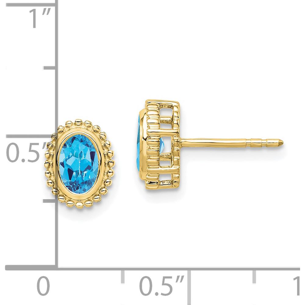 10K Yellow Gold Oval Blue Topaz Post Earrings - 0.56 Carat Total Weight by Monteluci Fine Jewelry
