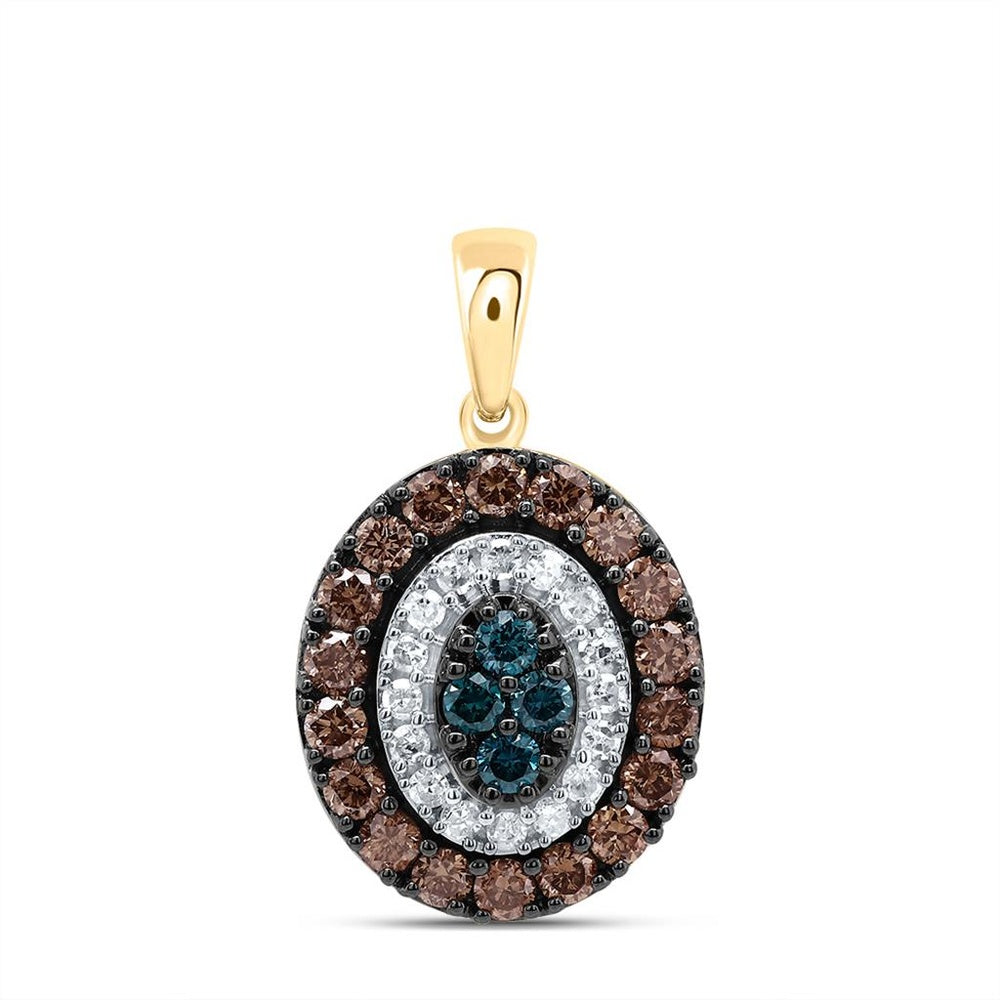 10K Yellow Gold Oval Brown and White Diamond Pendant - 5/8 Carat Total Diamond Weight