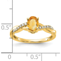 10K Yellow Gold Oval Citrine and Diamond Ring - 0.725 Carat Citrine, 0.006 Carat Diamond by 0