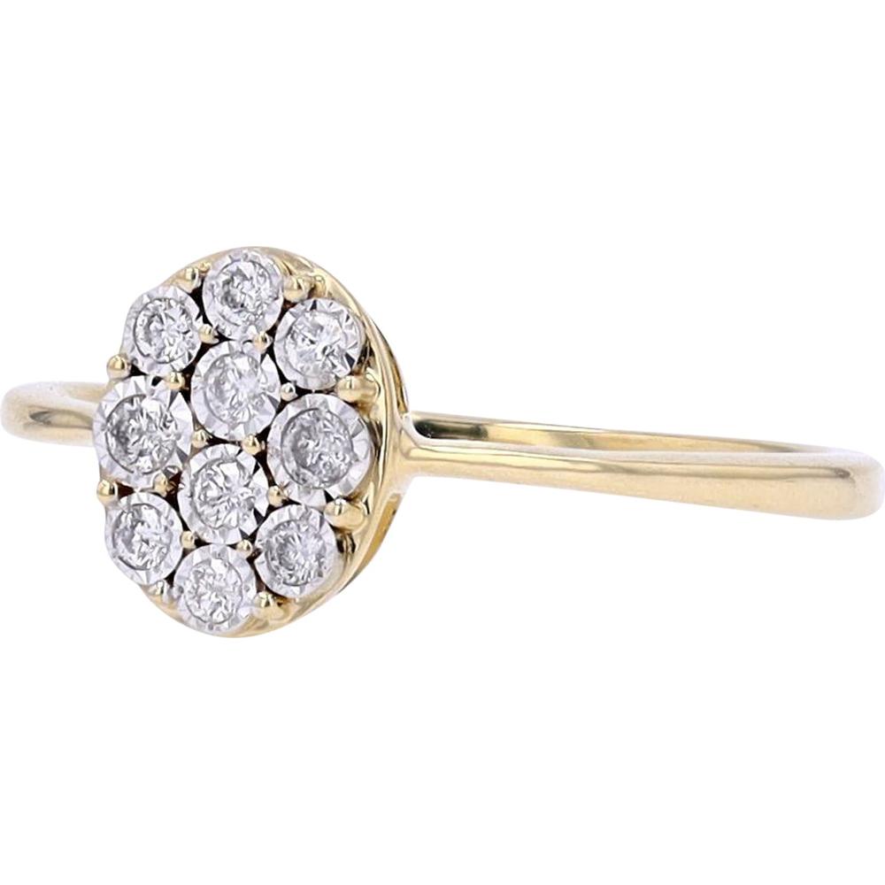 10K Yellow Gold Oval Cluster Diamond Ring - 0.15 Carat Total Diamond Weight