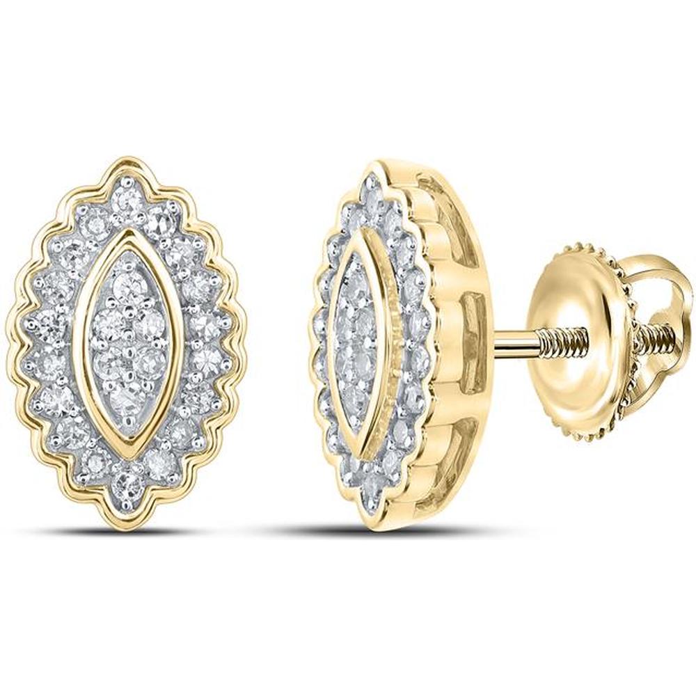 10K Yellow Gold Oval Cluster Earrings with Round Diamonds - 1/5 Carat Total Diamond Weight