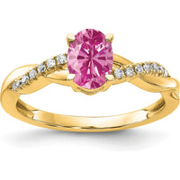 10K Yellow Gold Oval Created Pink Sapphire and Diamond Ring - 0.73 Carat Total Gem Weight by 0