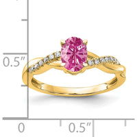 10K Yellow Gold Oval Created Pink Sapphire and Diamond Ring - 0.73 Carat Total Gem Weight by 0