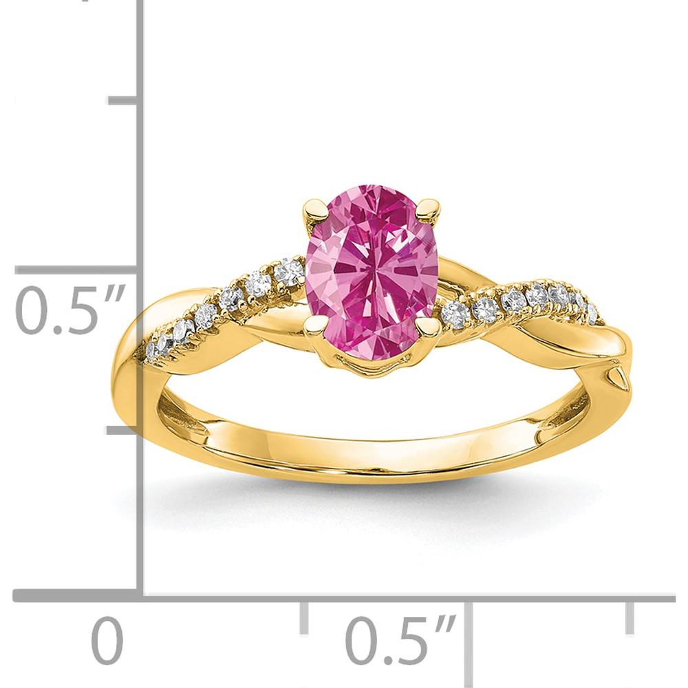 10K Yellow Gold Oval Created Pink Sapphire and Diamond Ring - 0.73 Carat Total Gem Weight by 0