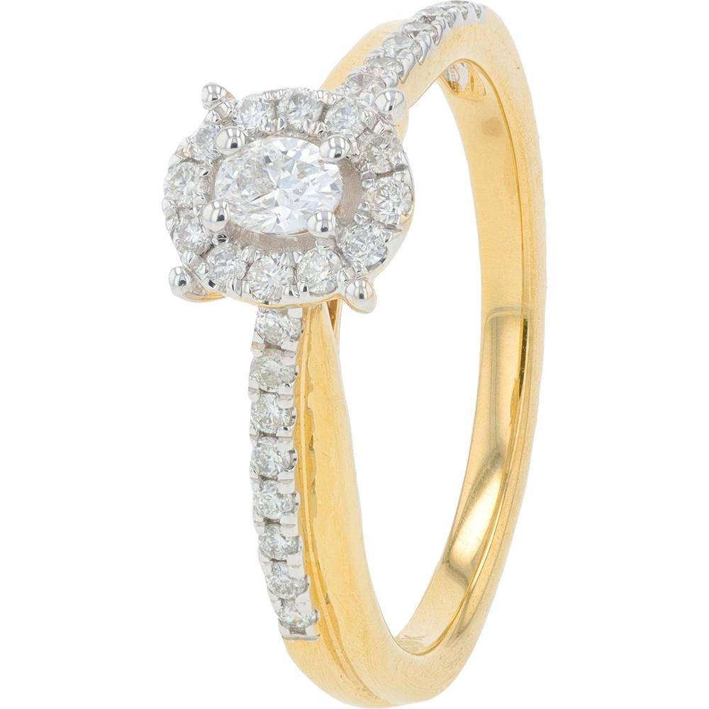 10K Yellow Gold Oval Diamond Engagement Ring with Diamond Halo - 0.38 Carat Total Diamond Weight