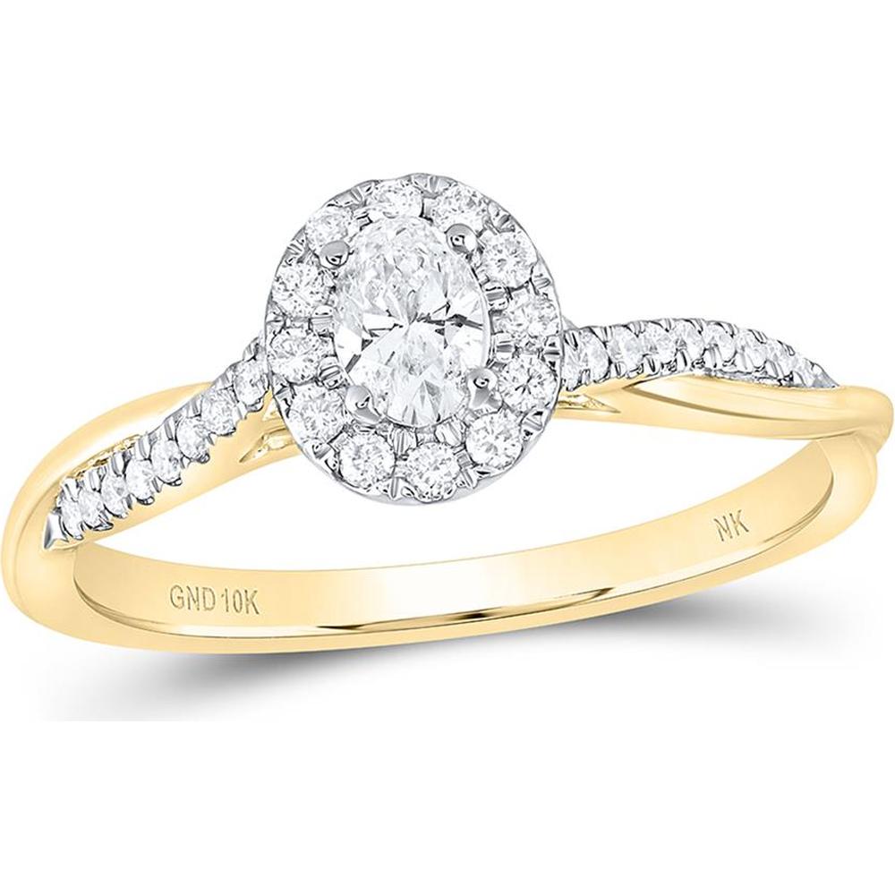 10K Yellow Gold Oval Diamond Halo Engagement Ring with 1/3 Carat Total Diamond Weight - Certified