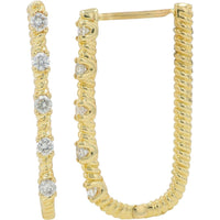 10K Yellow Gold Oval Diamond Hoop Earrings - 0.50 Carats Total Diamond Weight