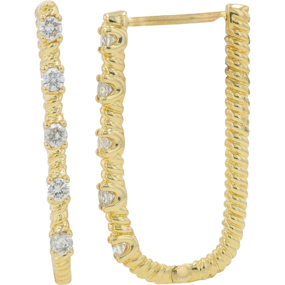 10K Yellow Gold Oval Diamond Hoop Earrings - 0.50 Carats Total Diamond Weight