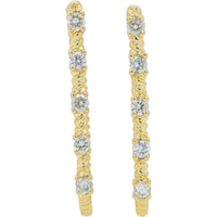 10K Yellow Gold Oval Diamond Hoop Earrings - 0.50 Carats Total Diamond Weight