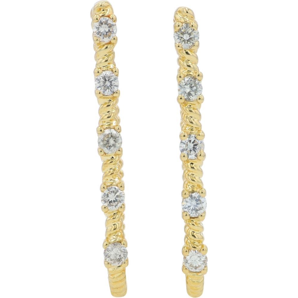 10K Yellow Gold Oval Diamond Hoop Earrings - 0.50 Carats Total Diamond Weight
