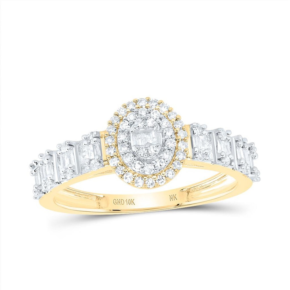 10K Yellow Gold Oval Diamond Ring - 1/2 Carat Total Diamond Weight