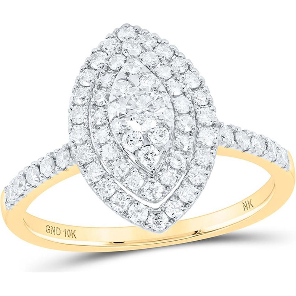 10K Yellow Gold Oval Diamond Ring with Round Prong-Set Diamonds - 3/4 Carat Total Diamond Weight