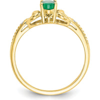 10K Yellow Gold Oval Emerald and Round Diamond Ring - 0.42 Carat Emerald, 0.01 Carat Total Diamond Weight