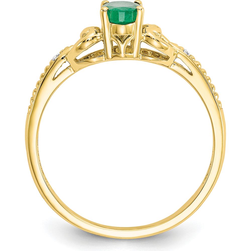 10K Yellow Gold Oval Emerald and Round Diamond Ring - 0.42 Carat Emerald, 0.01 Carat Total Diamond Weight