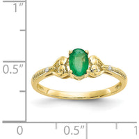 10K Yellow Gold Oval Emerald and Round Diamond Ring - 0.42 Carat Emerald, 0.01 Carat Total Diamond Weight
