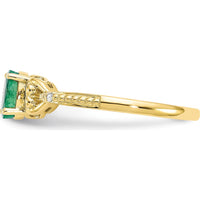 10K Yellow Gold Oval Emerald and Round Diamond Ring - 0.42 Carat Emerald, 0.01 Carat Total Diamond Weight