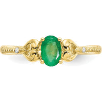 10K Yellow Gold Oval Emerald and Round Diamond Ring - 0.42 Carat Emerald, 0.01 Carat Total Diamond Weight