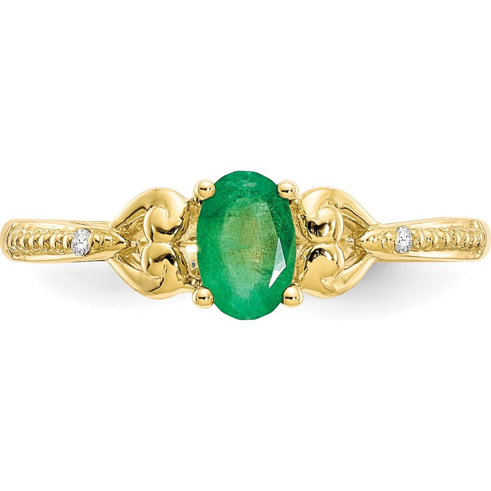 10K Yellow Gold Oval Emerald and Round Diamond Ring - 0.42 Carat Emerald, 0.01 Carat Total Diamond Weight