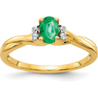 10K Yellow Gold Oval Emerald Ring with Diamond Accents - 0.20 Carat Total Diamond Weight by 0
