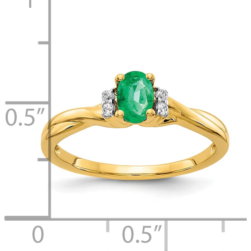 10K Yellow Gold Oval Emerald Ring with Diamond Accents - 0.20 Carat Total Diamond Weight by 0