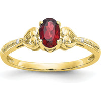 10K Yellow Gold Oval Garnet and Round Diamond Ring - 0.60 Carat Total Garnet Weight