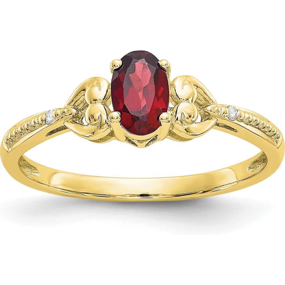 10K Yellow Gold Oval Garnet and Round Diamond Ring - 0.60 Carat Total Garnet Weight