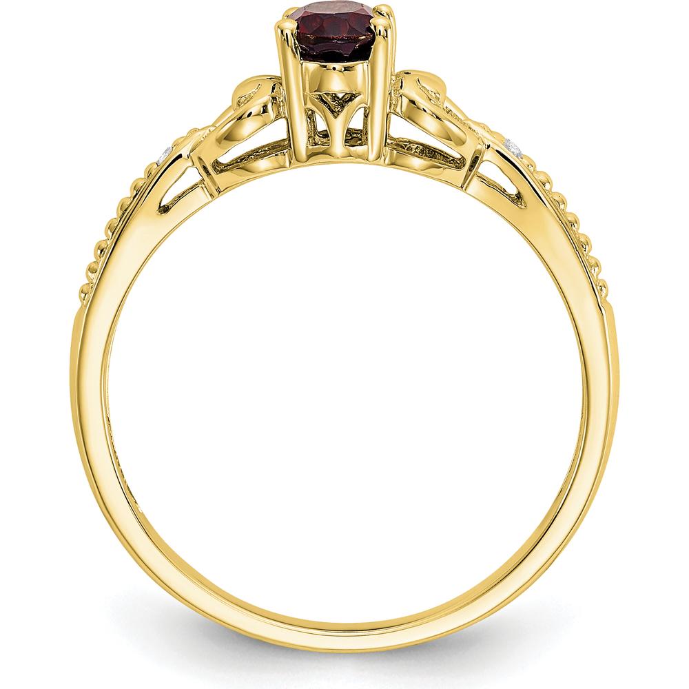 10K Yellow Gold Oval Garnet and Round Diamond Ring - 0.60 Carat Total Garnet Weight