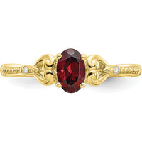10K Yellow Gold Oval Garnet and Round Diamond Ring - 0.60 Carat Total Garnet Weight