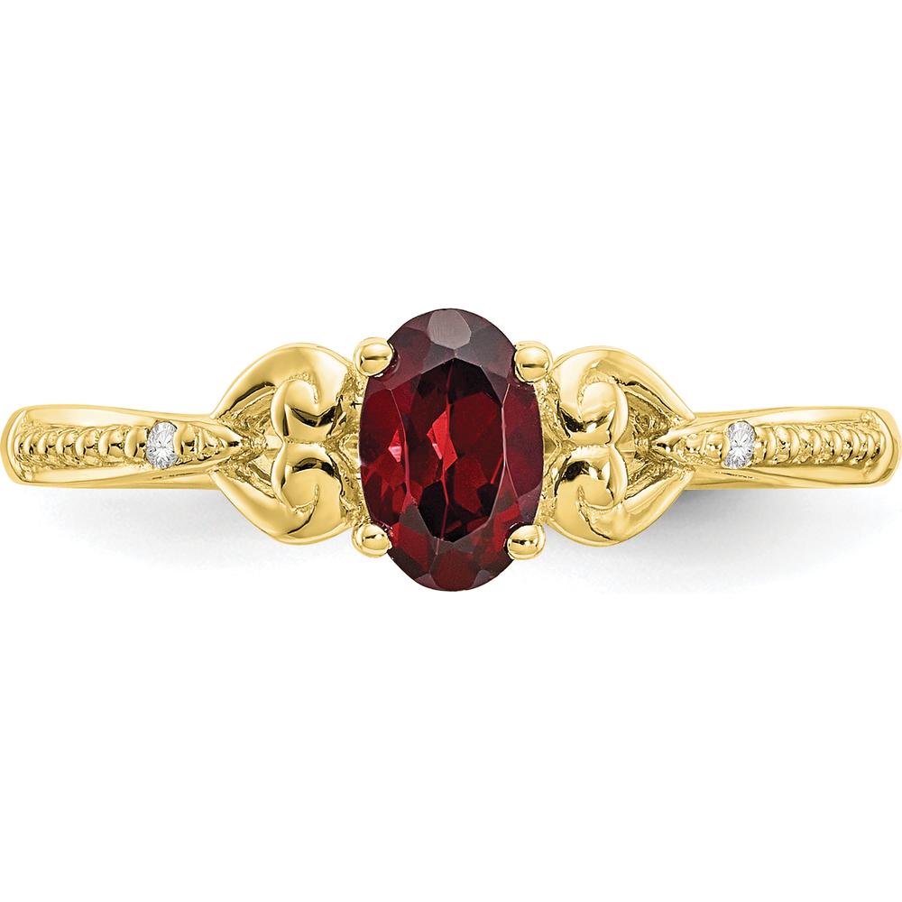 10K Yellow Gold Oval Garnet and Round Diamond Ring - 0.60 Carat Total Garnet Weight