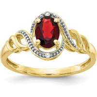 10K Yellow Gold Oval Garnet and Round Diamond Ring - 0.93 Carat Total Garnet Weight, 0.016 Carat Total Diamond Weight