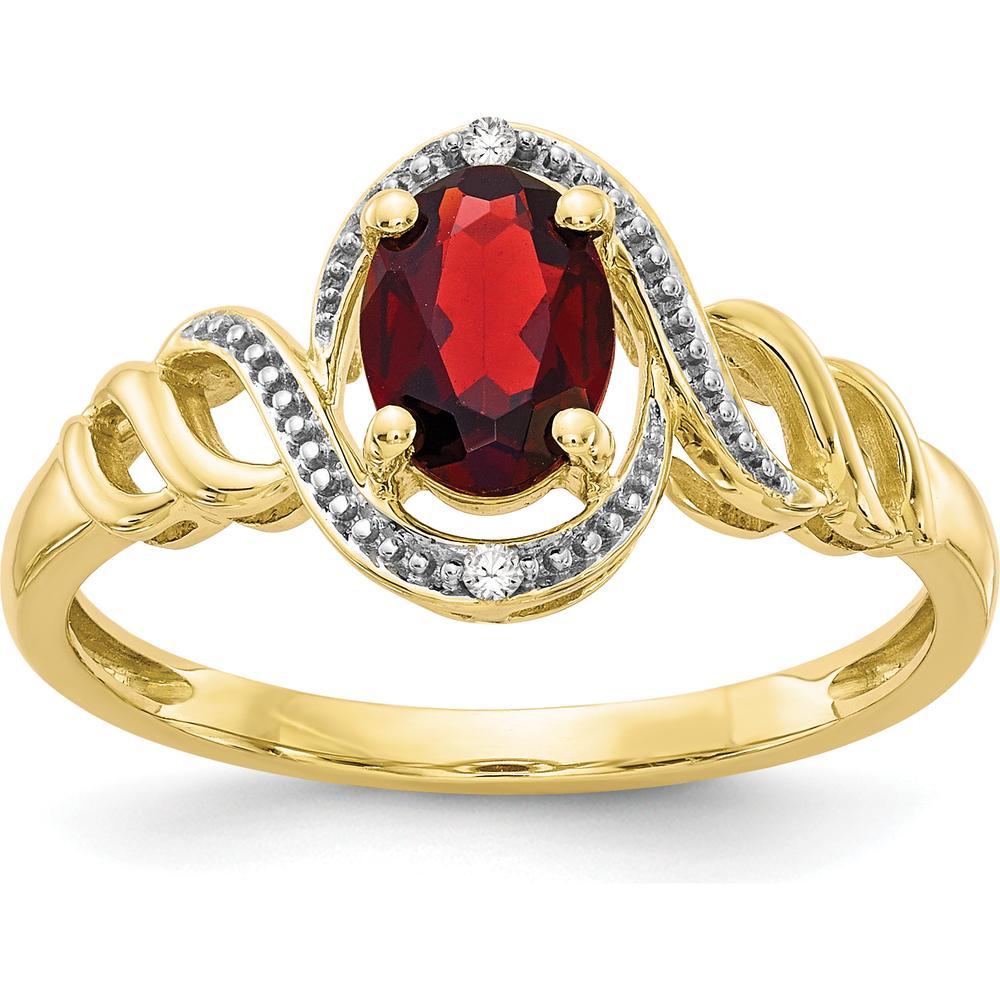 10K Yellow Gold Oval Garnet and Round Diamond Ring - 0.93 Carat Total Garnet Weight, 0.016 Carat Total Diamond Weight