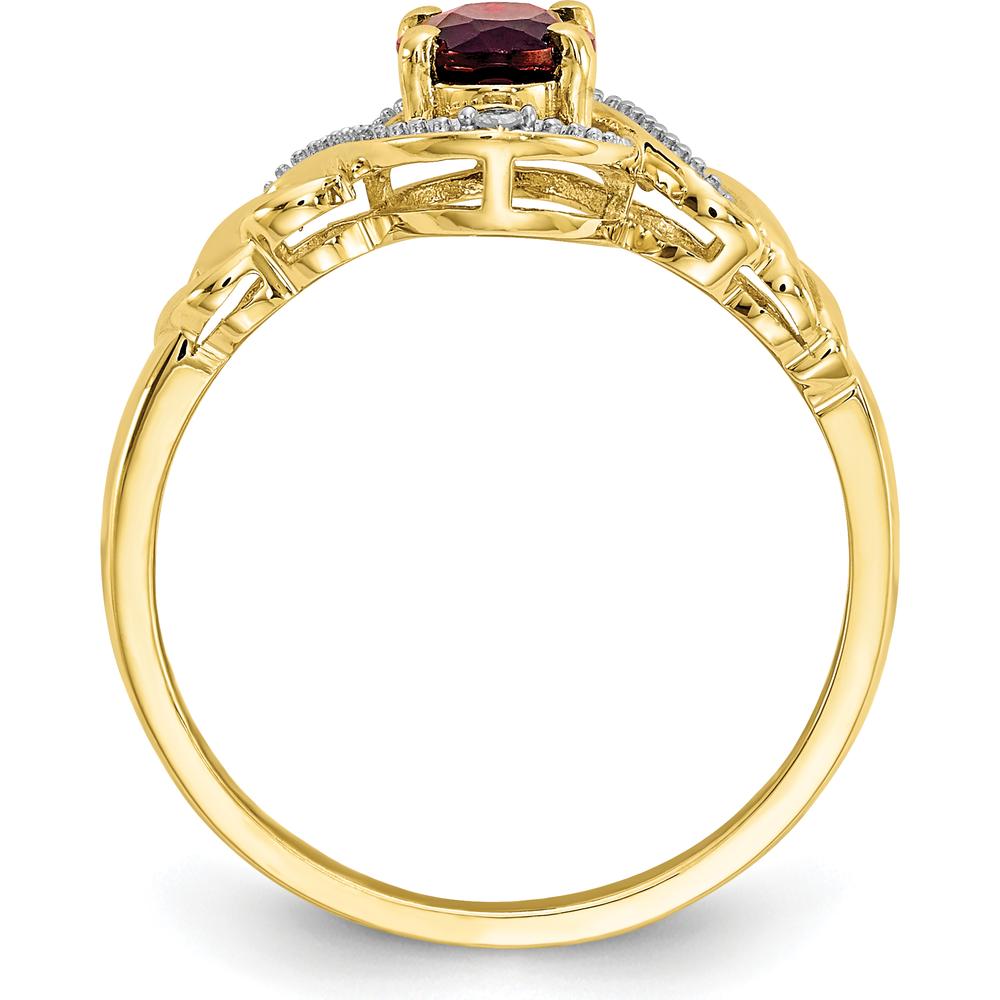 10K Yellow Gold Oval Garnet and Round Diamond Ring - 0.93 Carat Total Garnet Weight, 0.016 Carat Total Diamond Weight
