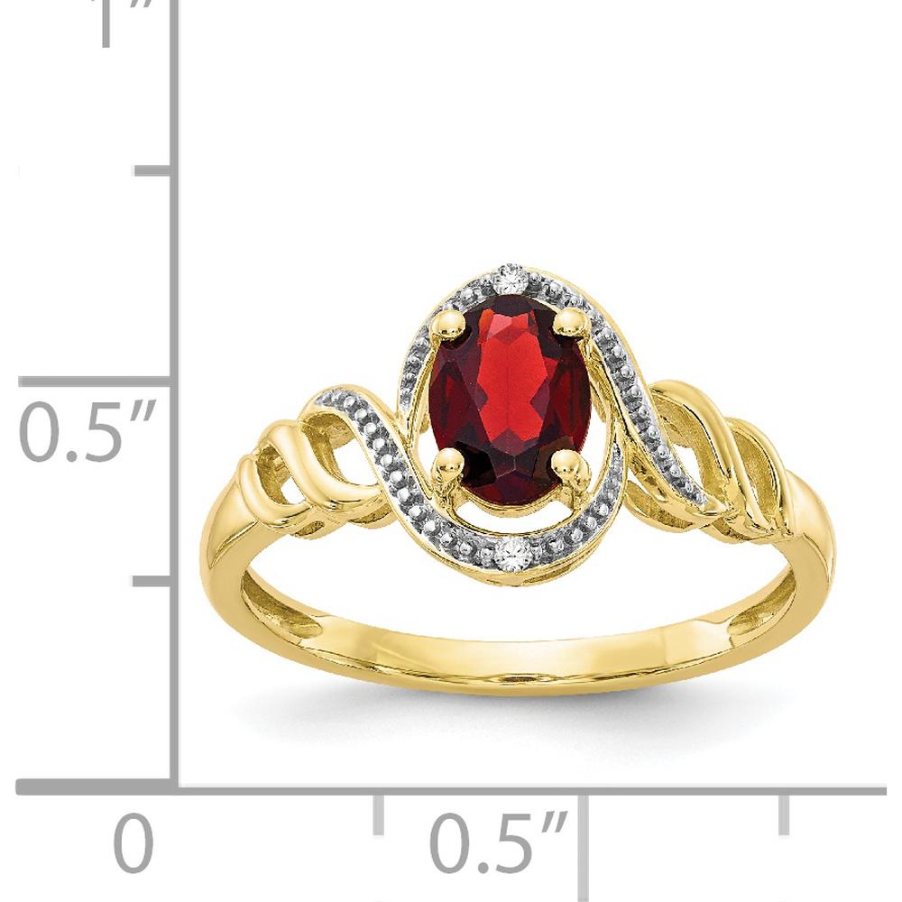 10K Yellow Gold Oval Garnet and Round Diamond Ring - 0.93 Carat Total Garnet Weight, 0.016 Carat Total Diamond Weight