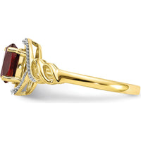 10K Yellow Gold Oval Garnet and Round Diamond Ring - 0.93 Carat Total Garnet Weight, 0.016 Carat Total Diamond Weight