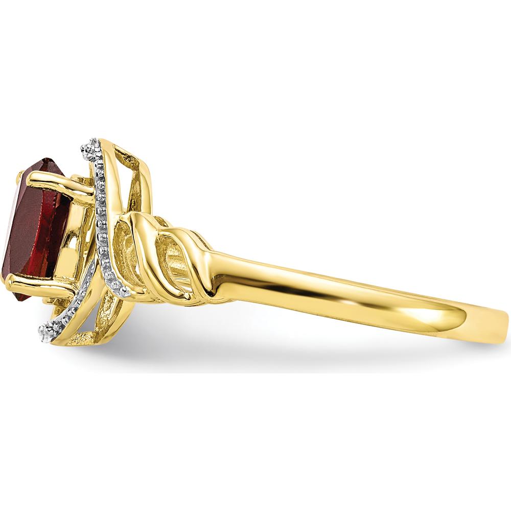 10K Yellow Gold Oval Garnet and Round Diamond Ring - 0.93 Carat Total Garnet Weight, 0.016 Carat Total Diamond Weight