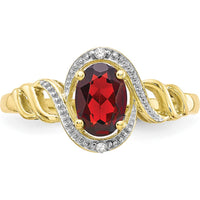 10K Yellow Gold Oval Garnet and Round Diamond Ring - 0.93 Carat Total Garnet Weight, 0.016 Carat Total Diamond Weight