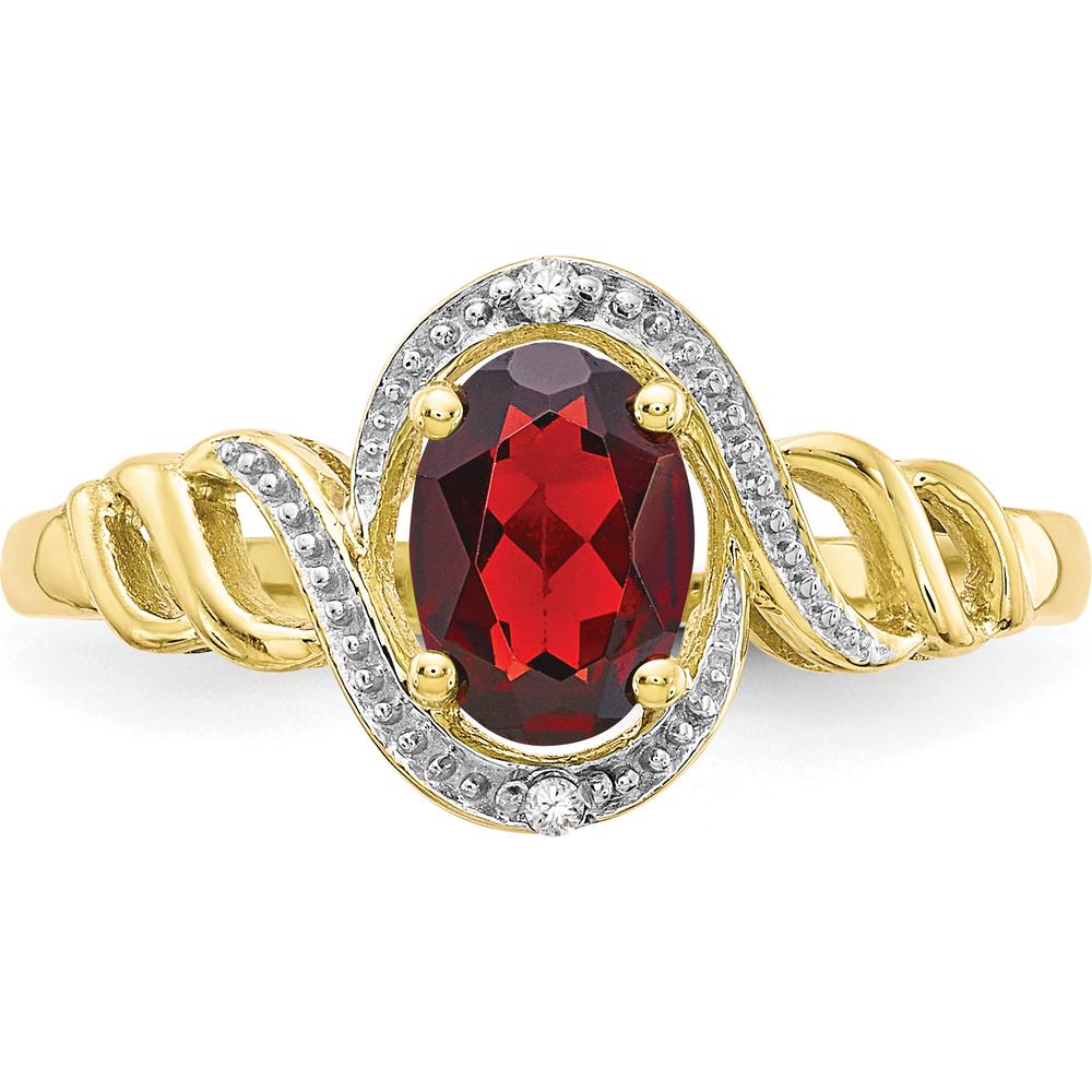 10K Yellow Gold Oval Garnet and Round Diamond Ring - 0.93 Carat Total Garnet Weight, 0.016 Carat Total Diamond Weight