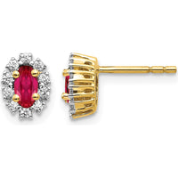10K Yellow Gold Oval Halo Ruby and Diamond Earrings - 0.33 Carat Total Ruby Weight, 0.02 Carat Total Diamond Weight by Monteluci Fine Jewelry