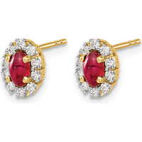 10K Yellow Gold Oval Halo Ruby and Diamond Earrings - 0.33 Carat Total Ruby Weight, 0.02 Carat Total Diamond Weight by Monteluci Fine Jewelry